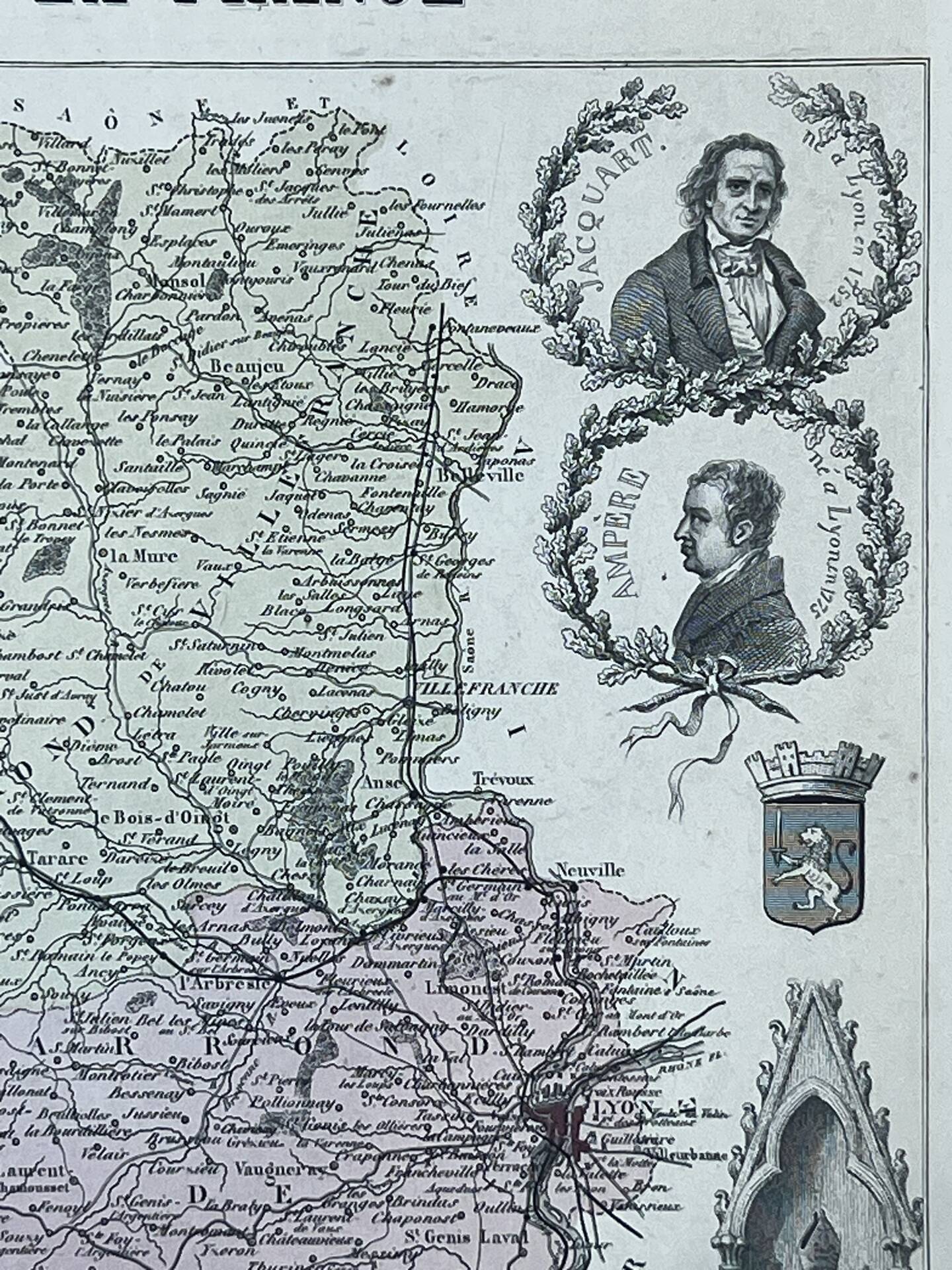 Map of the Rhône - Lyon, Ampère, Jacquart, 23x27cm