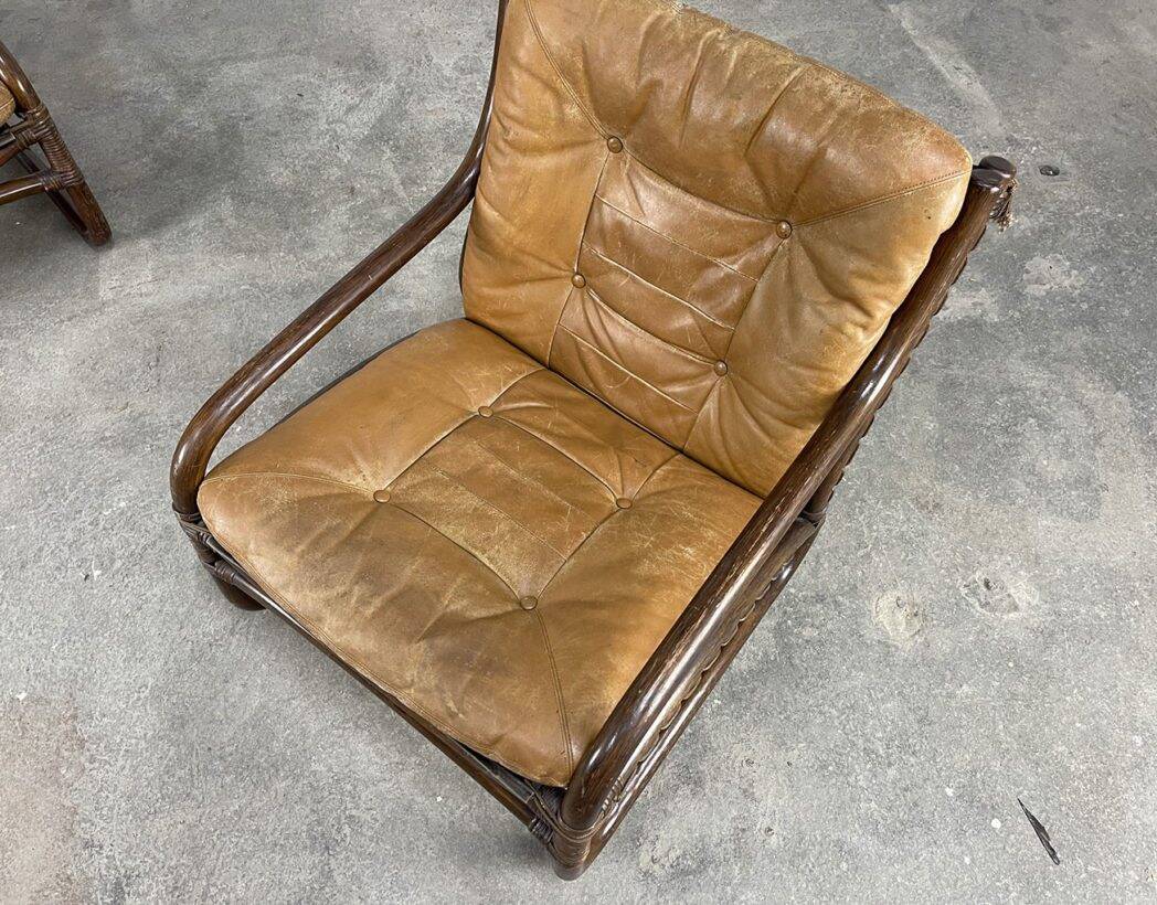 Vintage bamboo and leather armchairs from the 60s