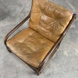 Vintage bamboo and leather armchairs from the 60s