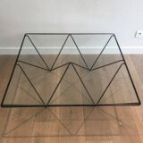 Black lacquered metal coffee table with a clear glass top. Attributed to Paolo Piva.