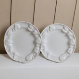 Set of 2 White Ceramic Plates with Sculpted Fruit Relief – Vintage Italy 1980s Mid-Century Decor