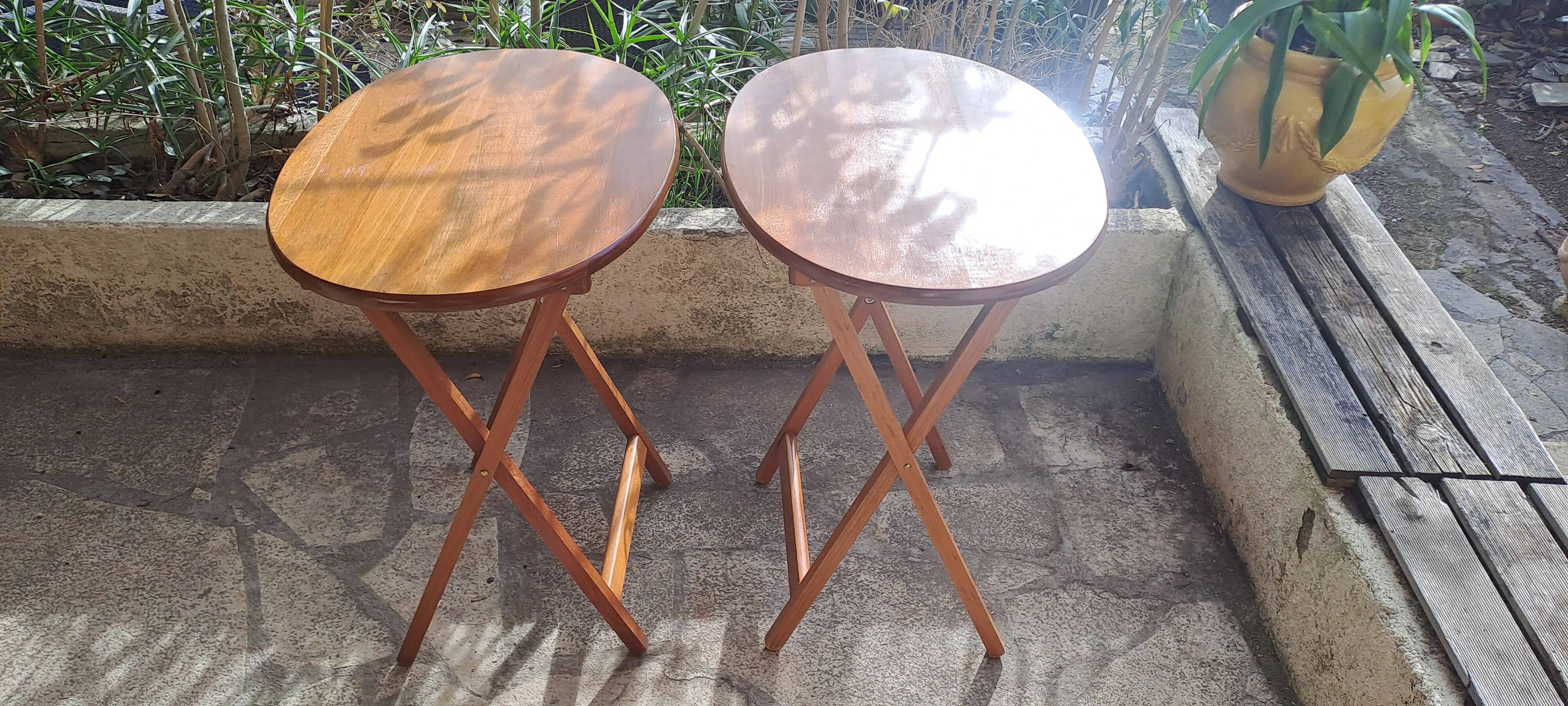Oval teak wooden folding boat table 1970 Wooden side table sold individually