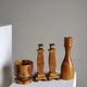Carved wooden candle holders and bowl set | Sweden | 1970s