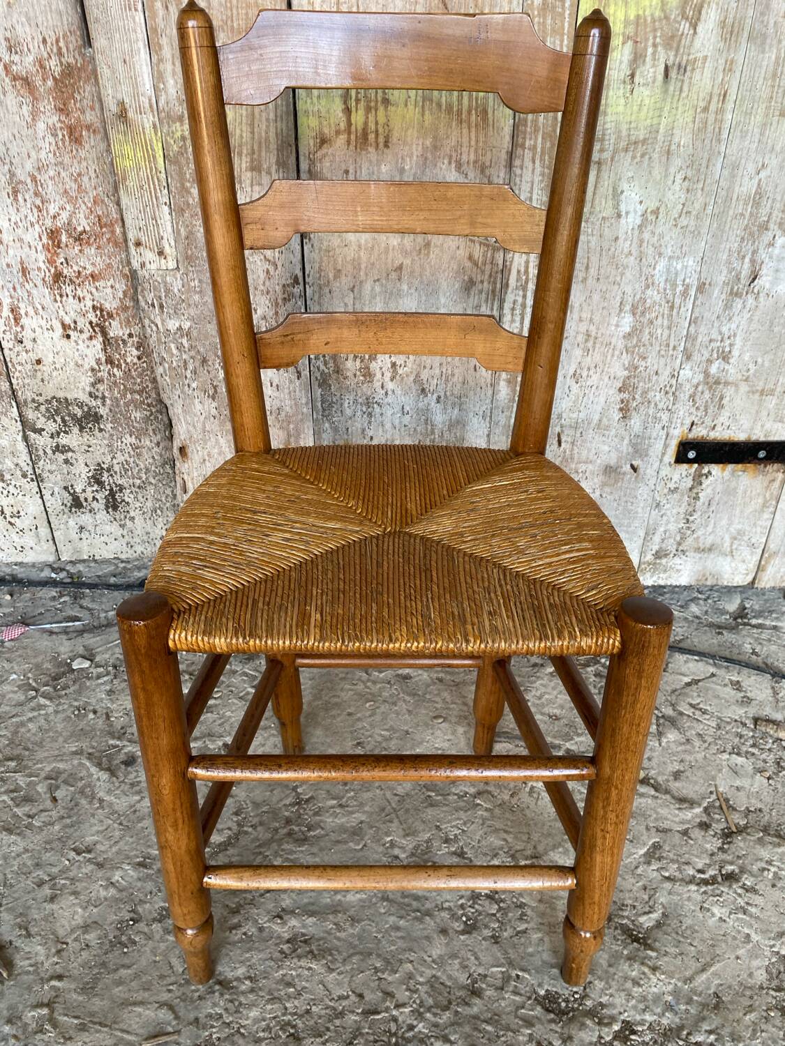Antique Turned Wood Chair + Woven Straw Seat #D822