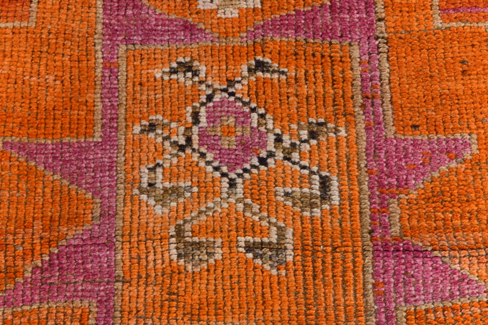 Orange & Pink Oushak Runner Rug, 103x325Cm