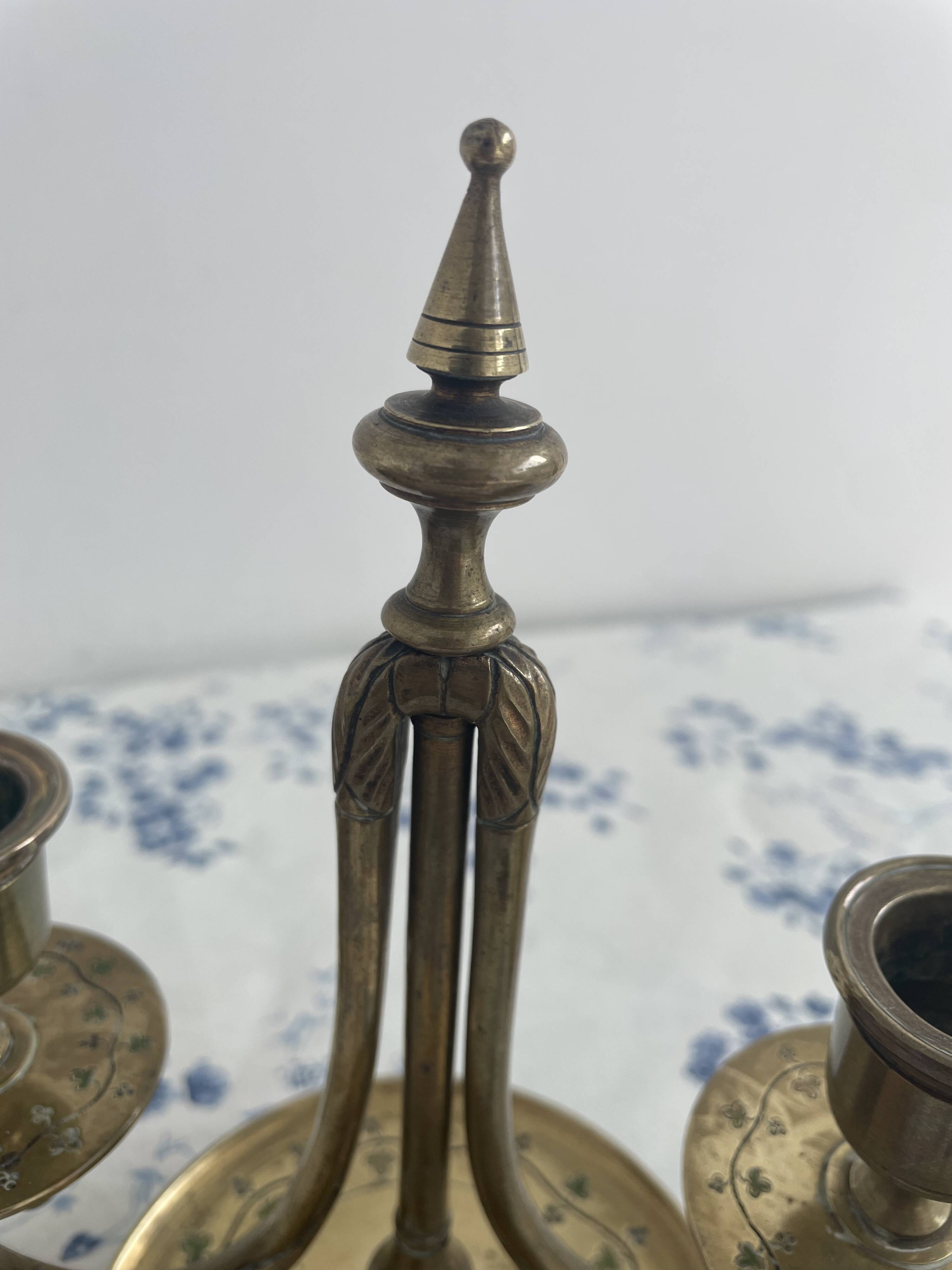 Pair of candlesticks, gilded and enamelled brass, Art Nouveau, early 20th century