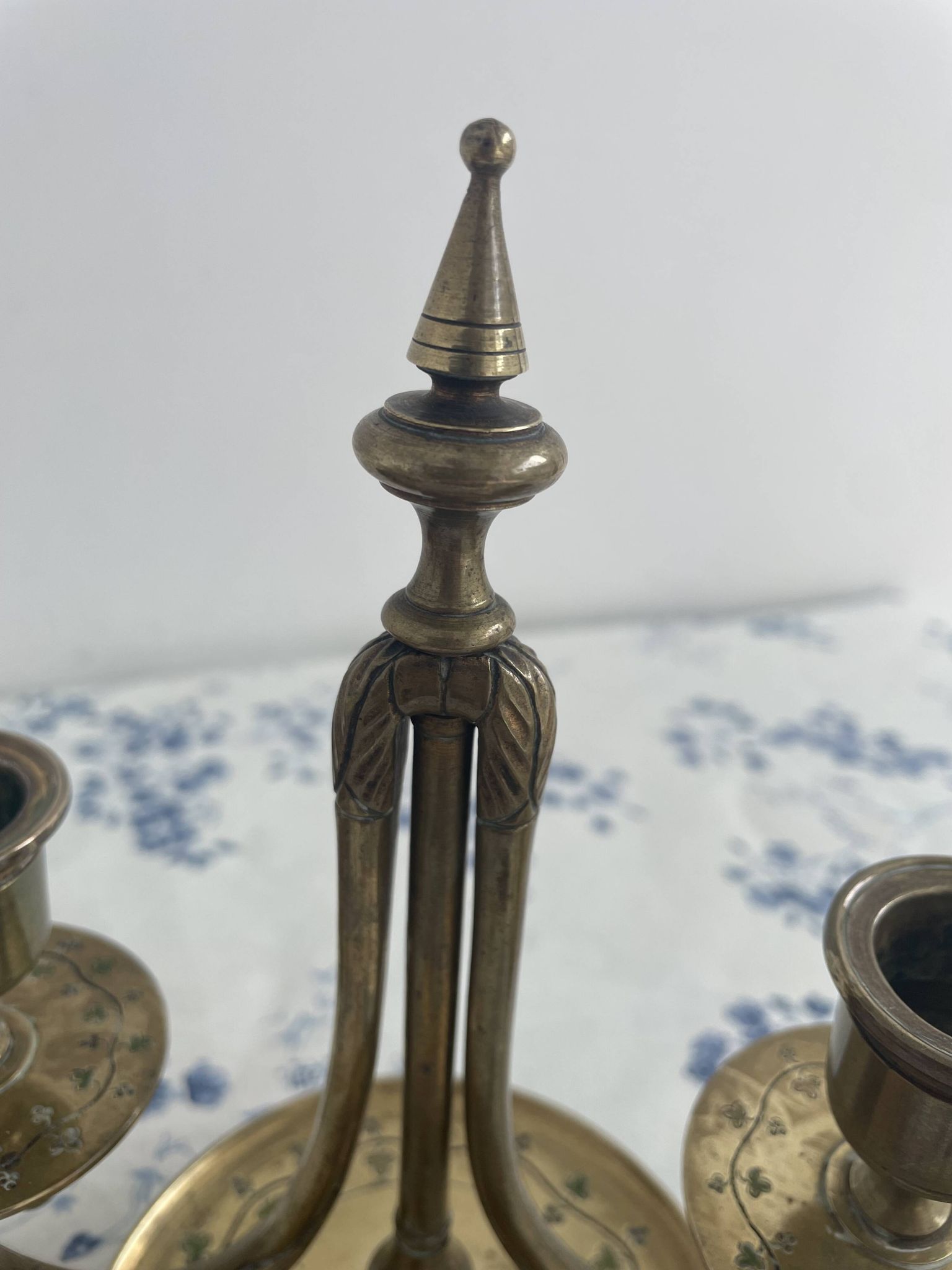 Pair of candlesticks, gilded and enamelled brass, Art Nouveau, early 20th century