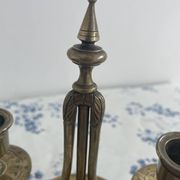Pair of candlesticks, gilded and enamelled brass, Art Nouveau, early 20th century