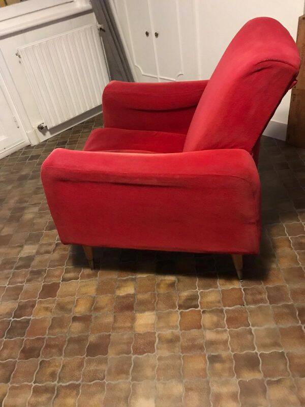 Vintage 1960s/70s armchair in short red velvet
