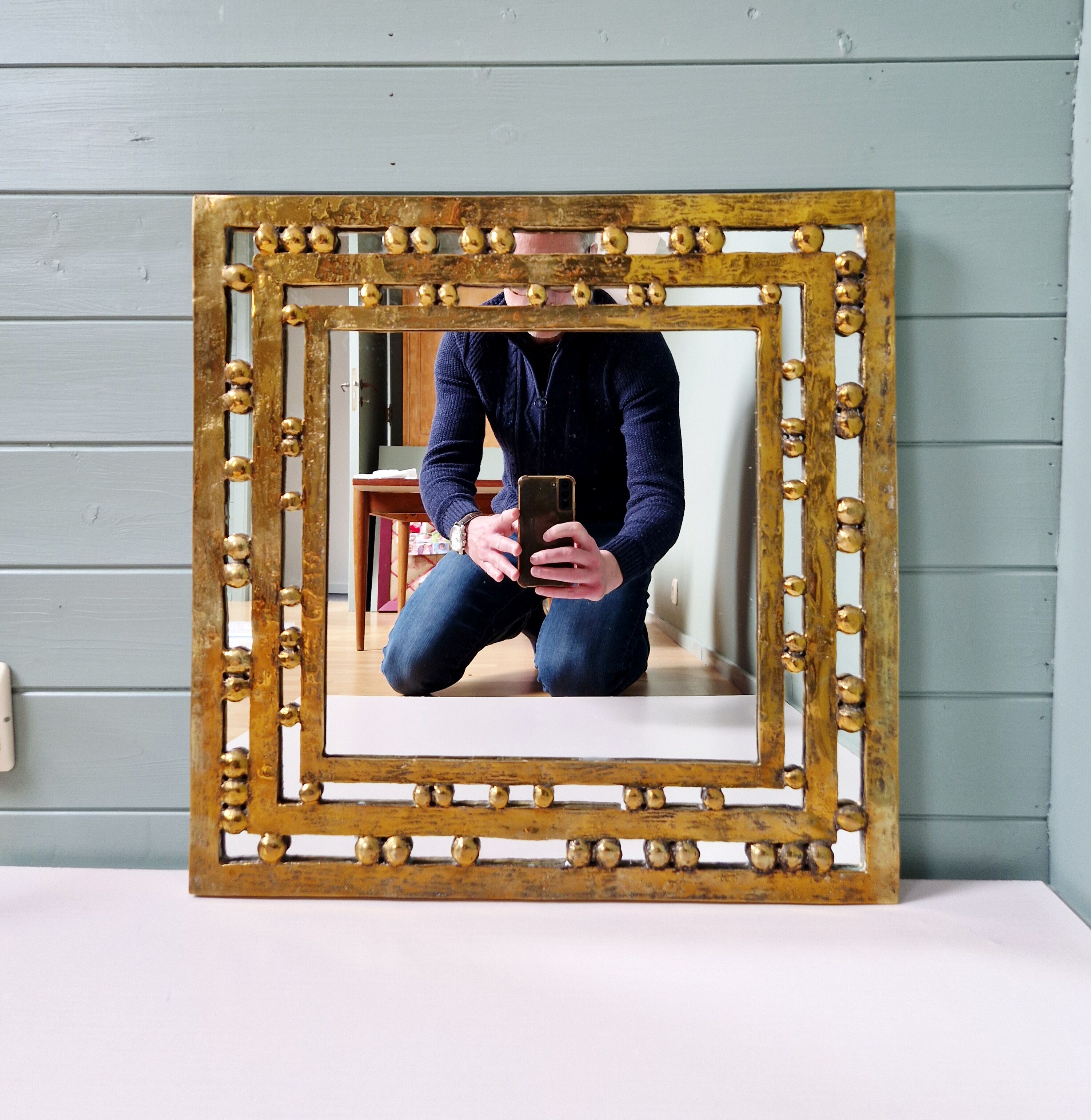 Brutalist mirror in solid bronze, 1970s