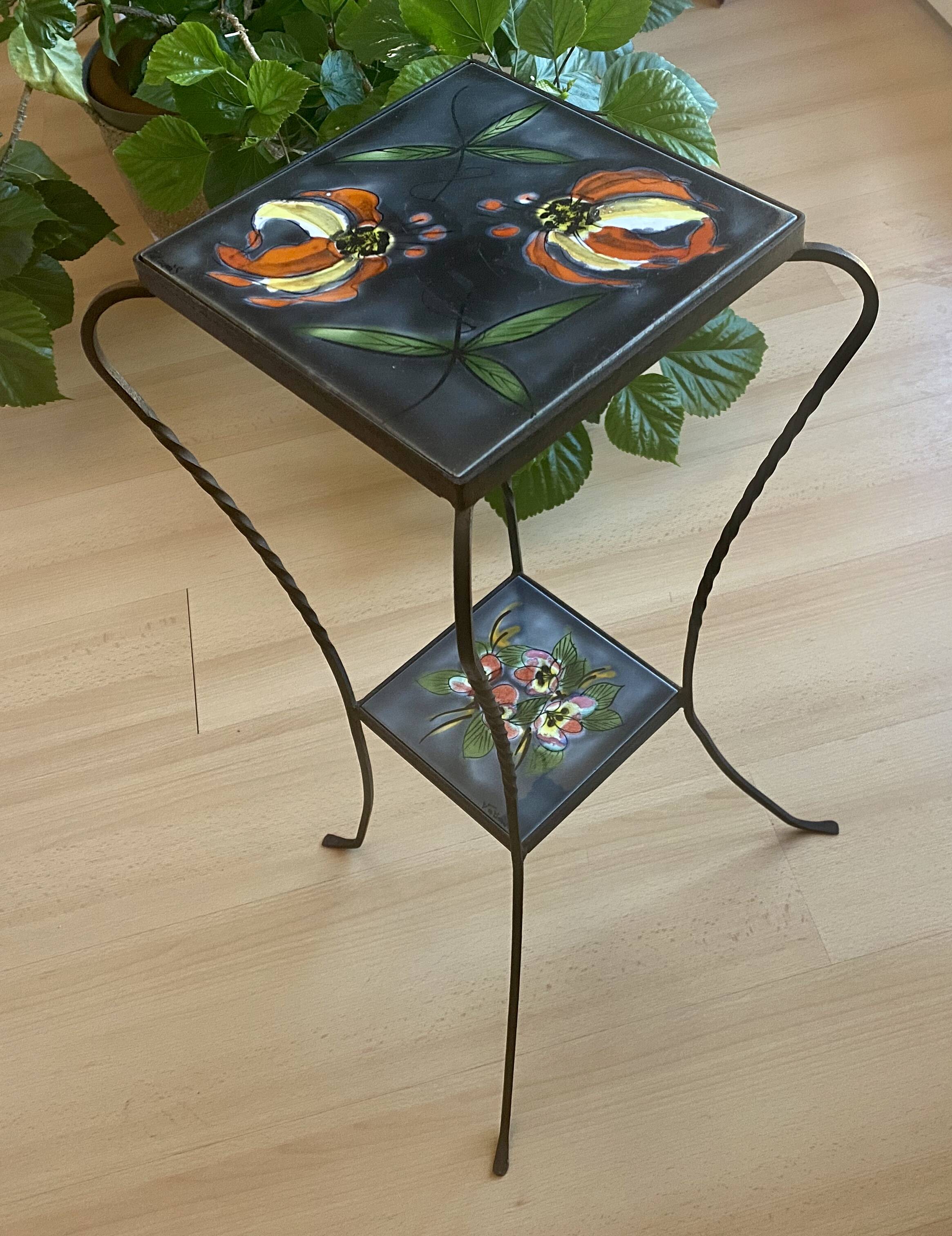 Vintage wrought iron and ceramic side table from Vallauris