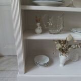 Re-enchanted bookcase in pearl gray, light oak waxed top.