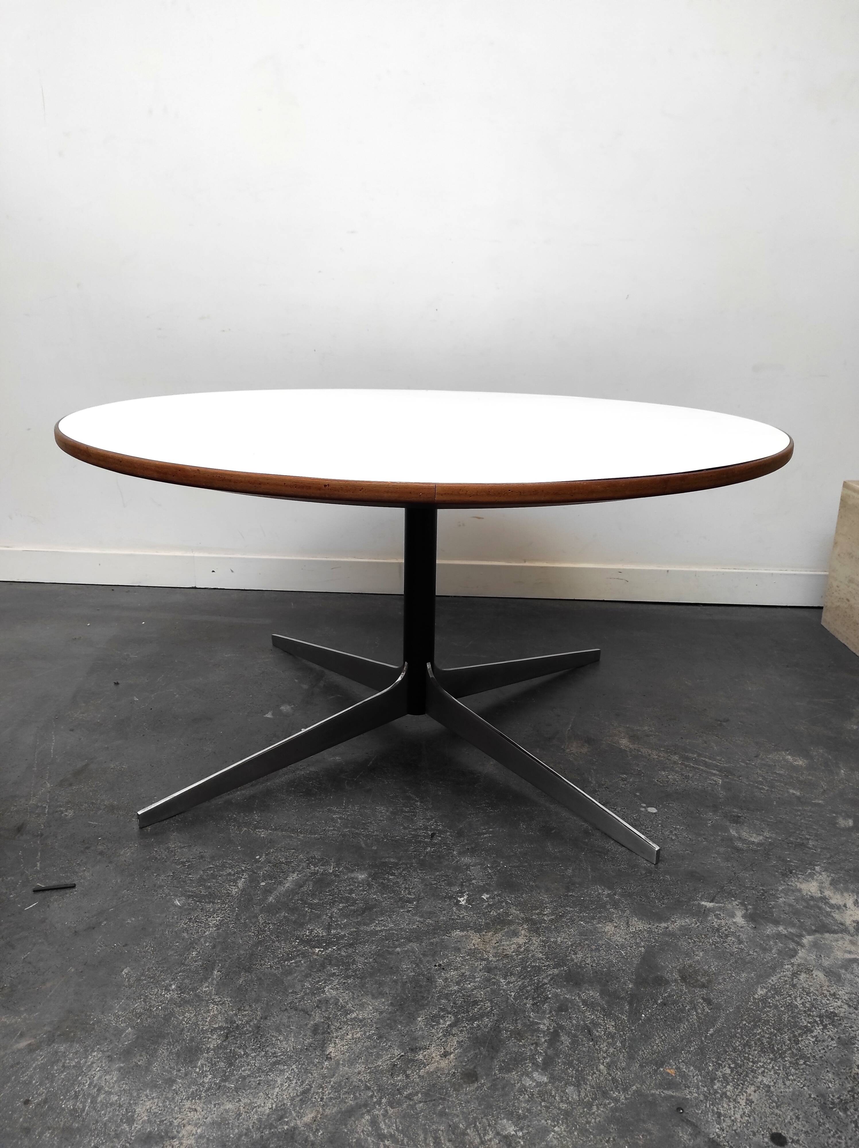 Round coffee table wood metal 1960