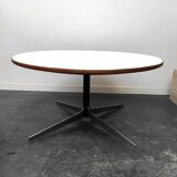 Round coffee table wood metal 1960