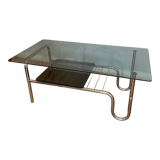 Table basse design en chrome et verre fumé années 60-70