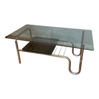 Design coffee table in chrome and smoked glass 60s-70s