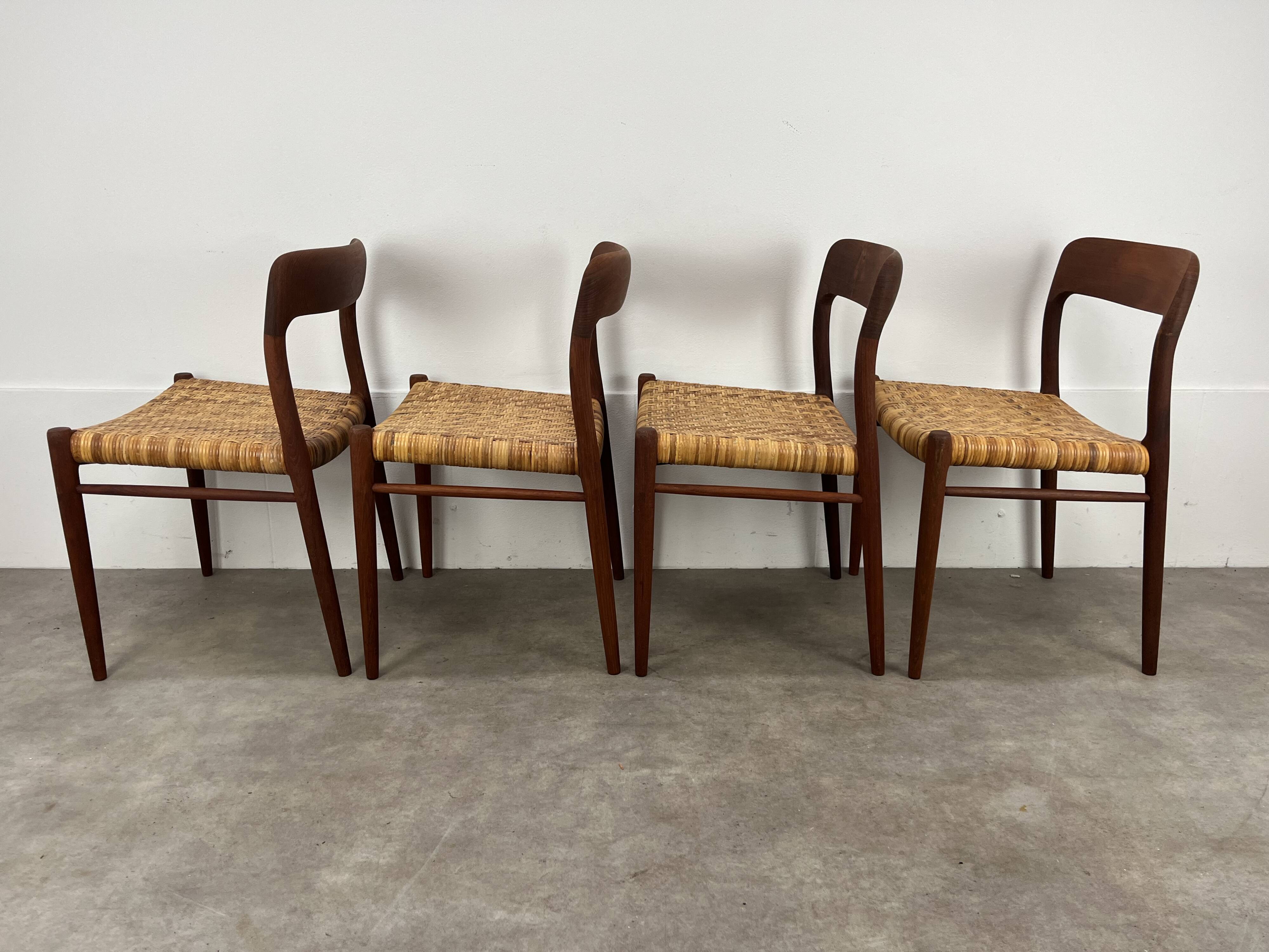 4 chairs 75 by Niels Otto Moller, Scandinavian design, teak