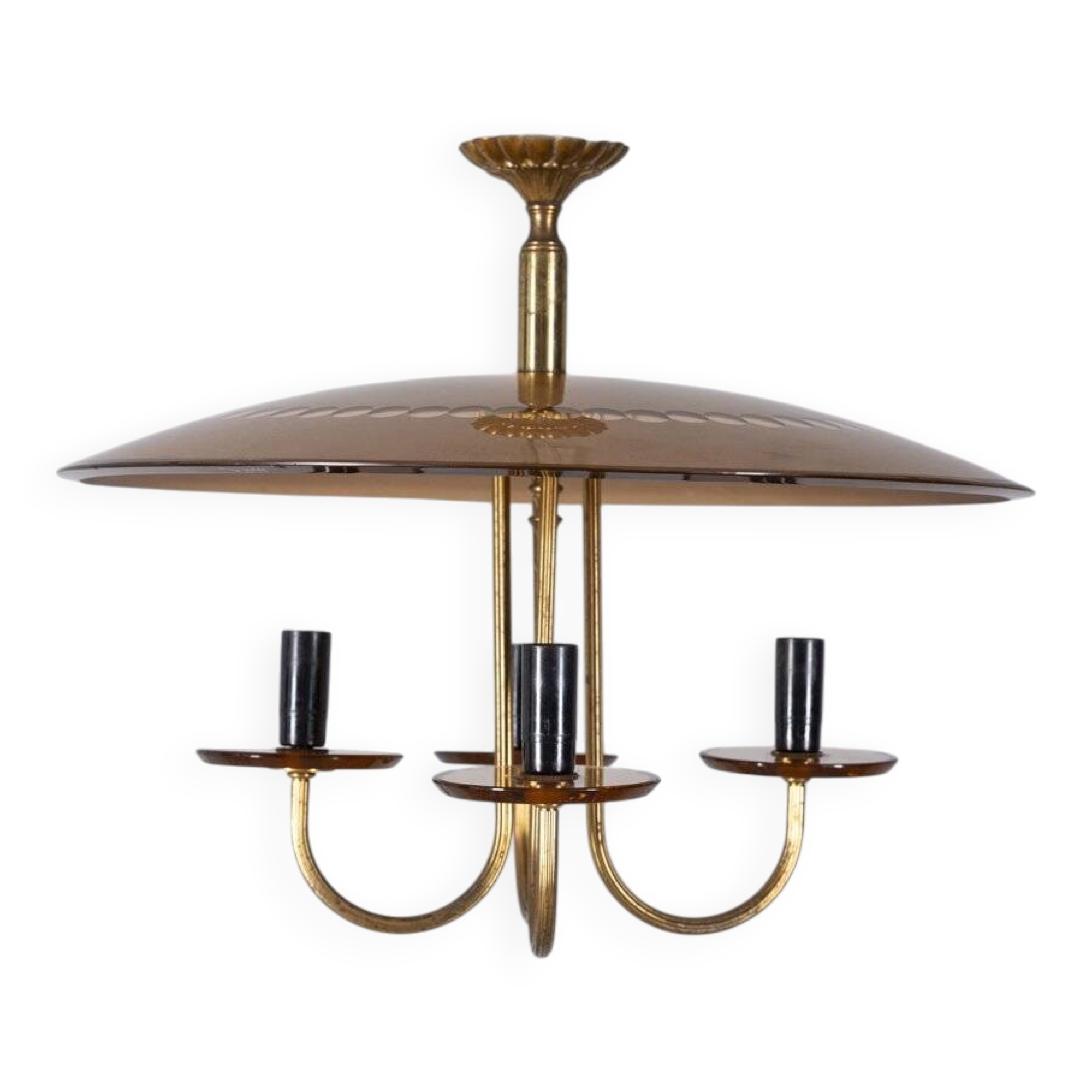 Vintage 1950s Italian-design brass and pink glass chandelier