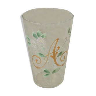 Verre gobelet en cristal emaille monogramme lettre "a" fin 19 eme