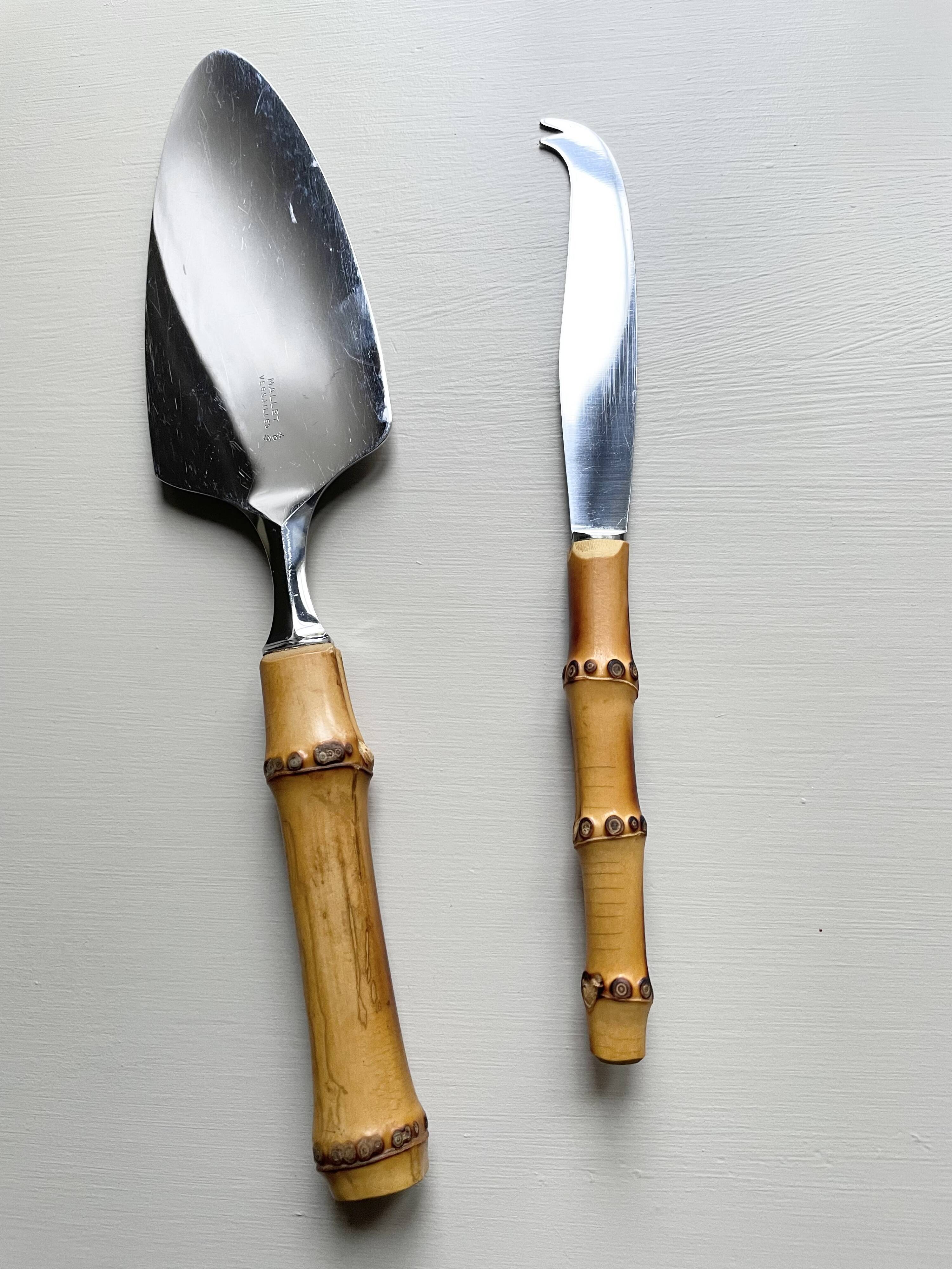 Serving cutlery with bamboo handles
