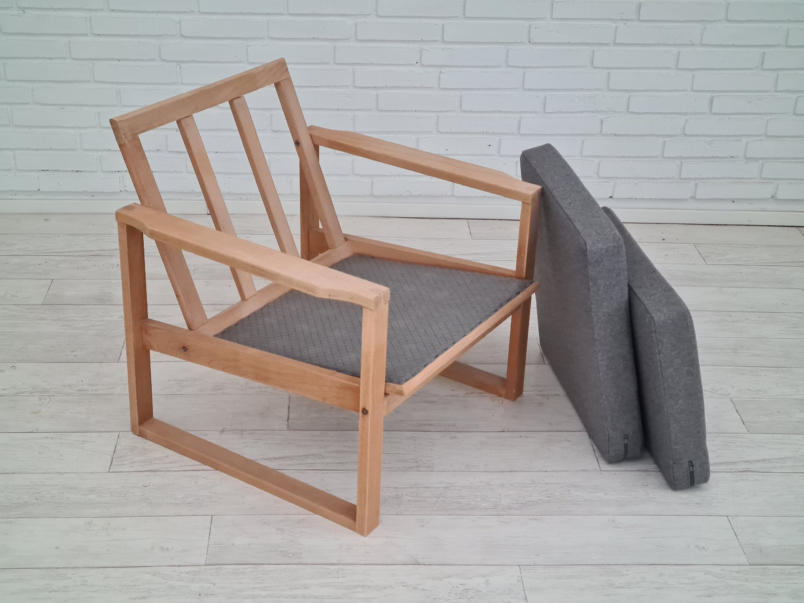 1970s, danish armchair, reupholstered, furniture wool, beech wood