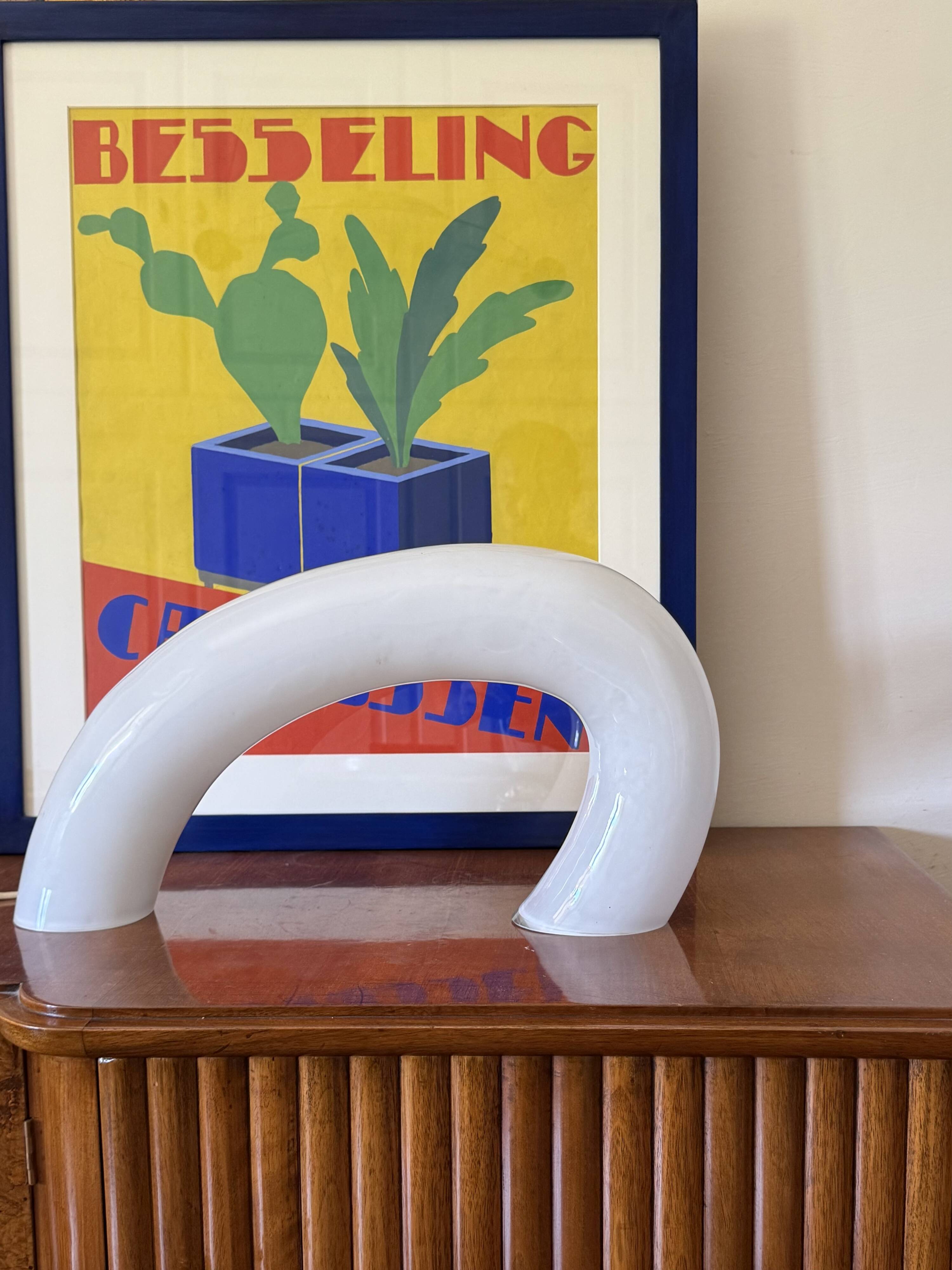 Lampe sculpturale en verre de Murano blanc, Barbini Italie 1970