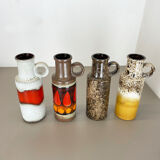 Set of 4 vintage pottery fat lava vases made by Scheurich, Germany, 1970s