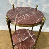 Two-tiered gueridon in Emperador marble on a brass structure, 1970s.