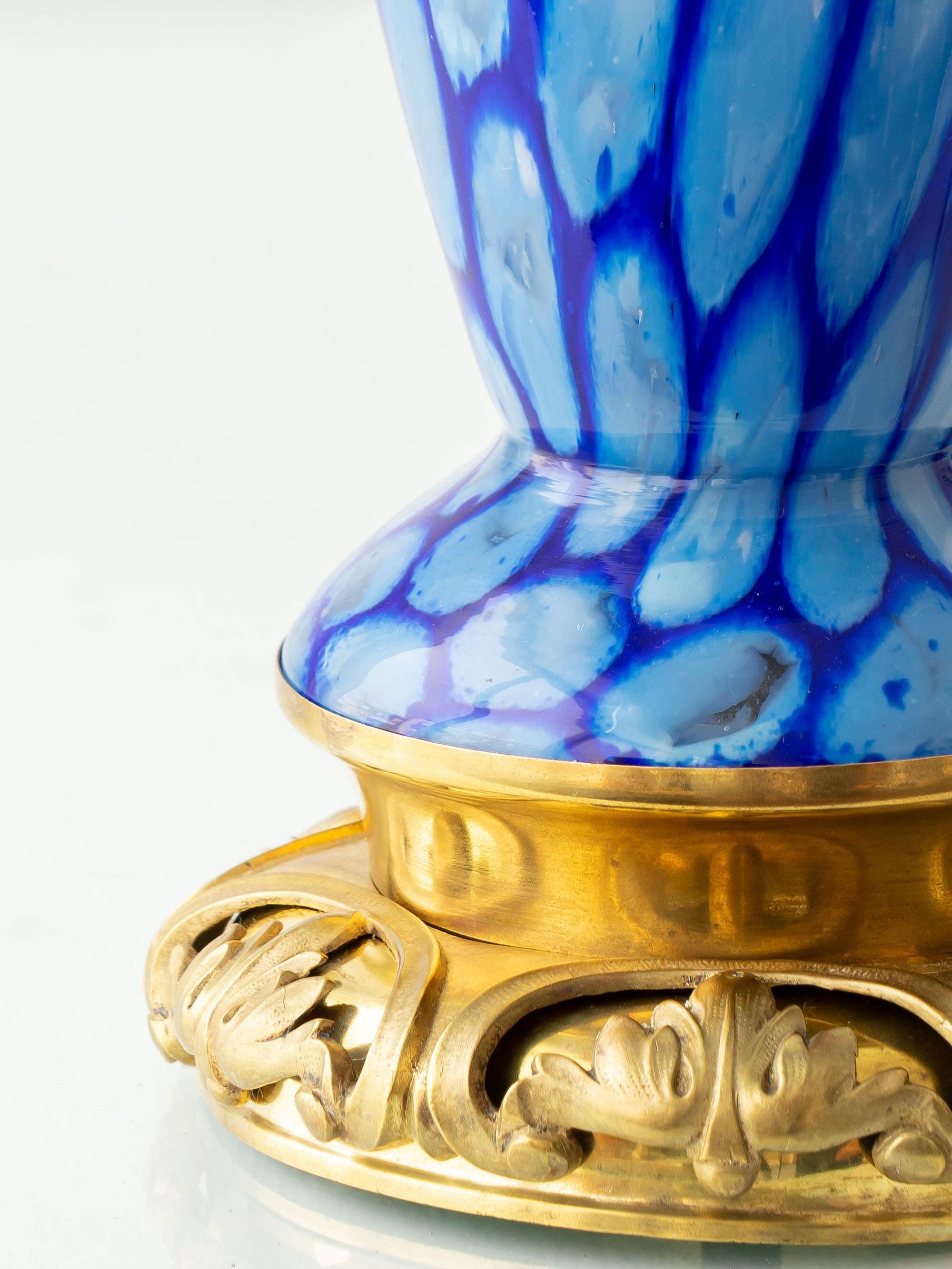 Bohemian Blue Art Glass Table Lamp, Czechoslovakia, circa 1920s