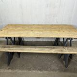 Table and benches in the open-air café