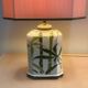 Pair of vintage bamboo ceramic table lamps with shades | Hand painted oriental style