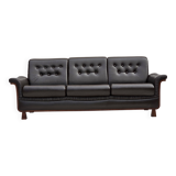 1970s, Scandinavian 3-seater sofa, furniture leather, teak wood legs.