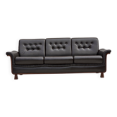 1970s, Scandinavian 3-seater sofa, furniture leather, teak wood legs.