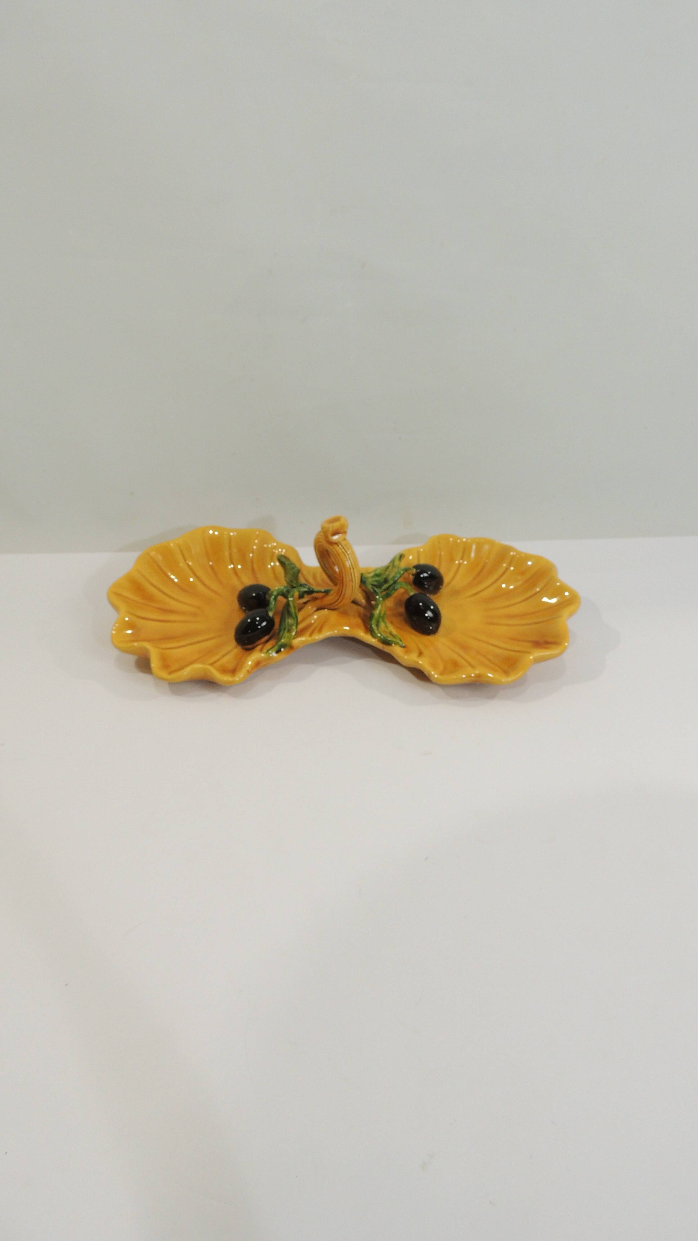 A vintage yellow ceramic aperitif server from Vallauris, 1970s, for black olives.