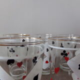 Lot of 6 glasses screen-printed vintage 60s card game
