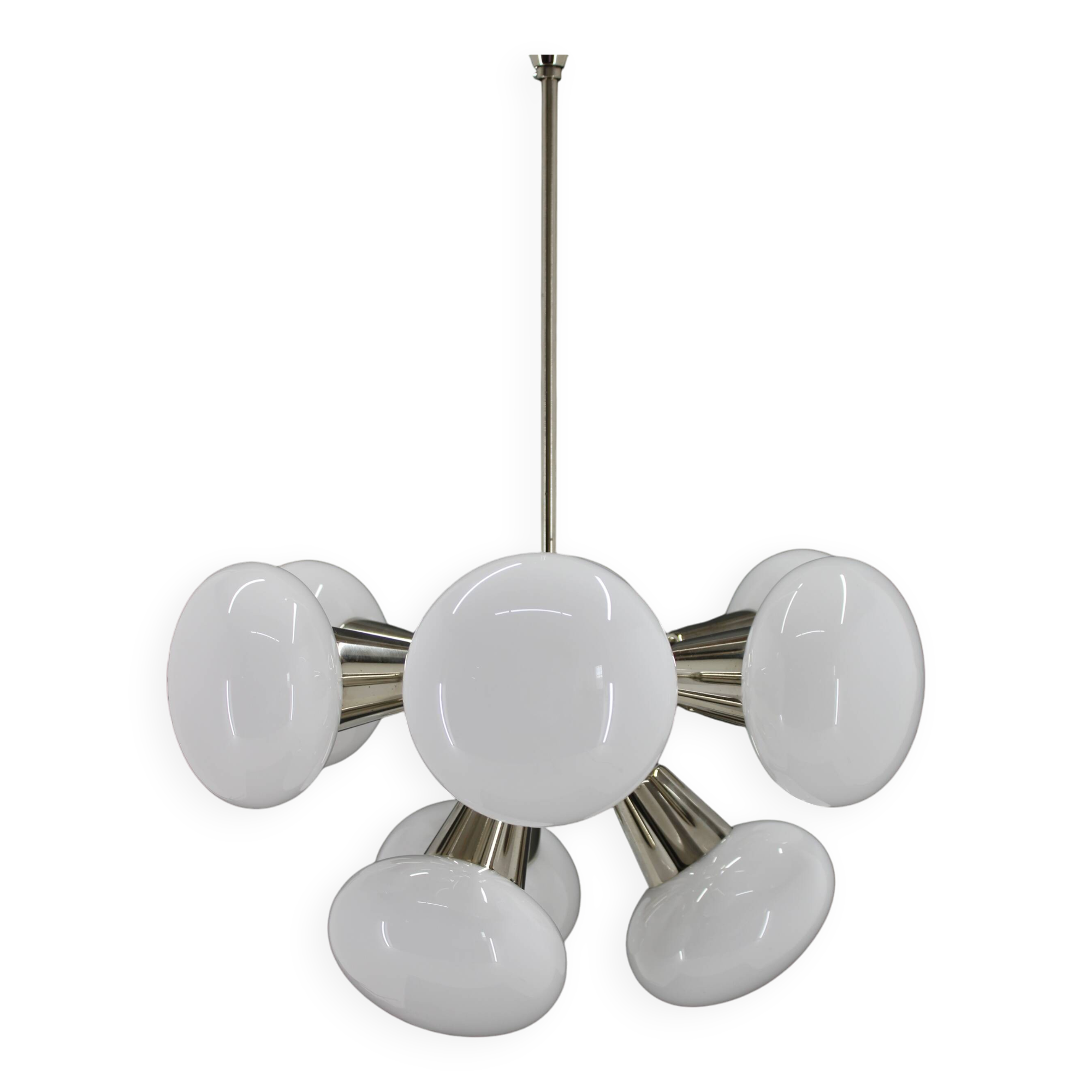 1970s Sputnik Chrome Plated 9-Flamming Chandelier by Kamenicky Senov , Czechoslovakia