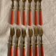 Set of 12 coral and gold dessert forks