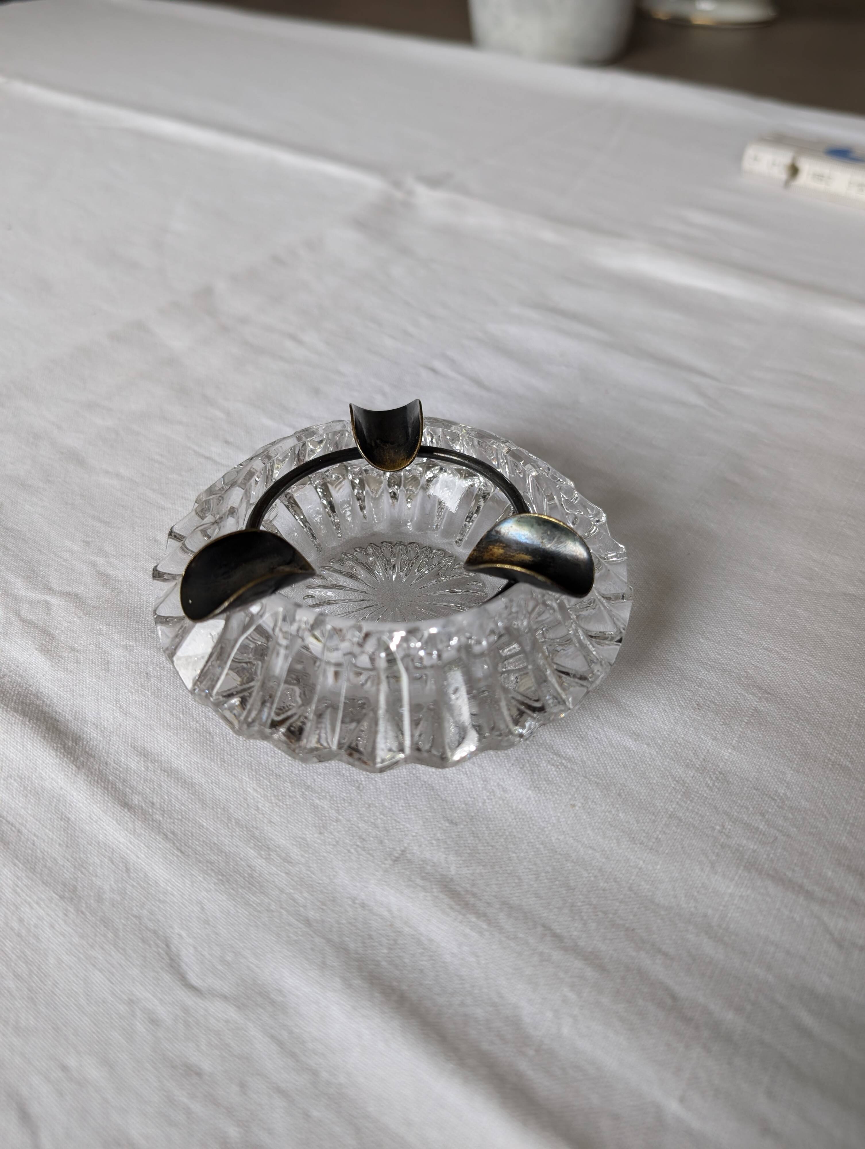 Crystal and pewter ashtray