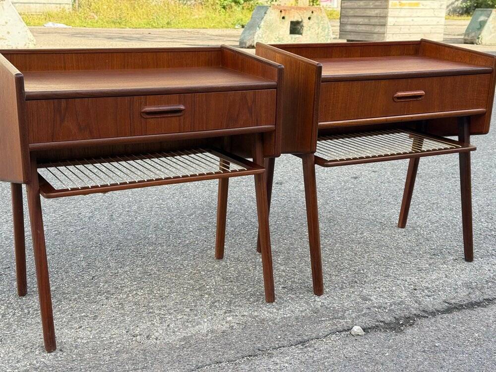 Danish teak bedside tables with rope shelves, 1967, set of 2