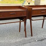 Danish teak bedside tables with rope shelves, 1967, set of 2