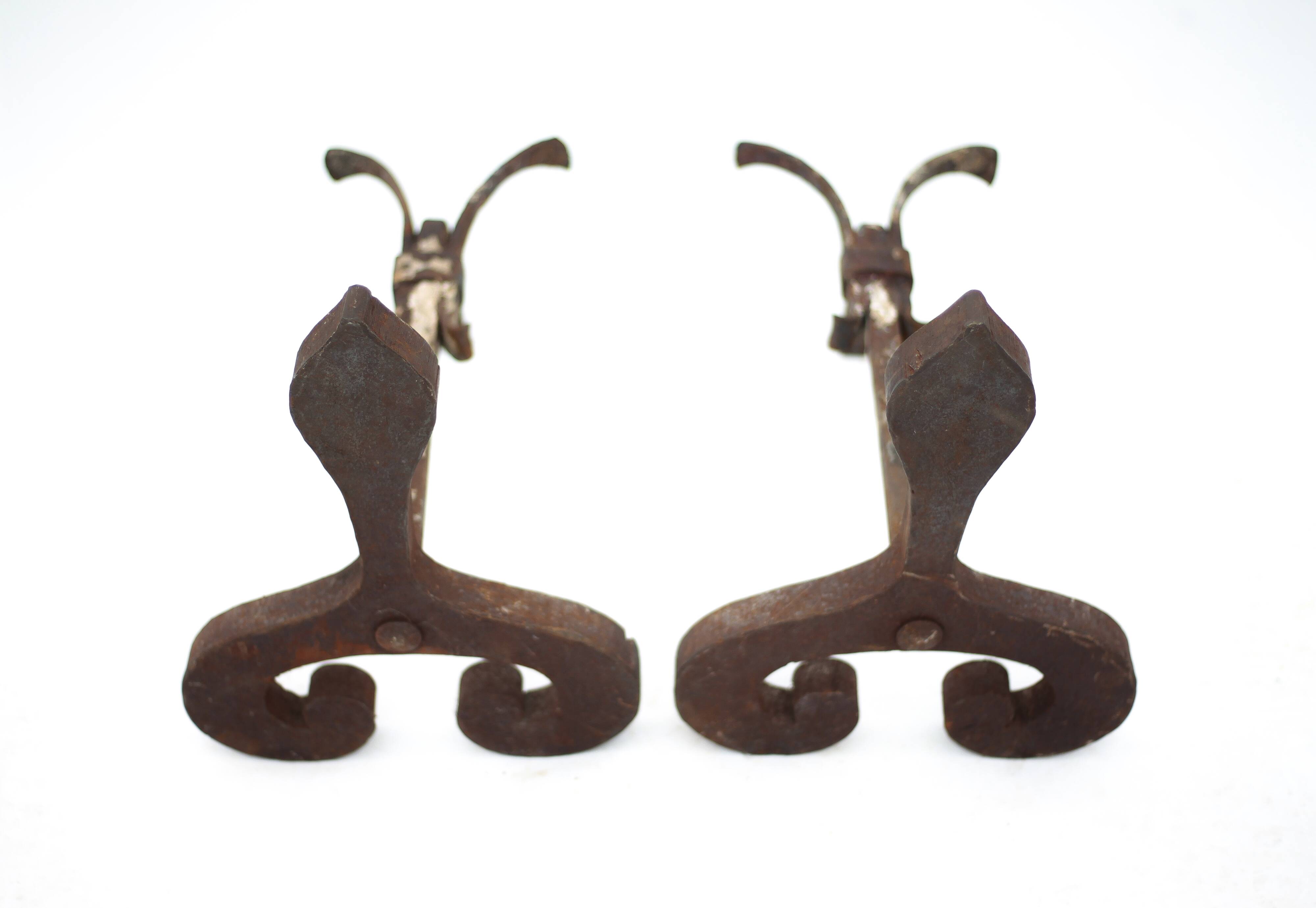 Vintage chenets, pair of brutalist chenets, fireplace accessory.