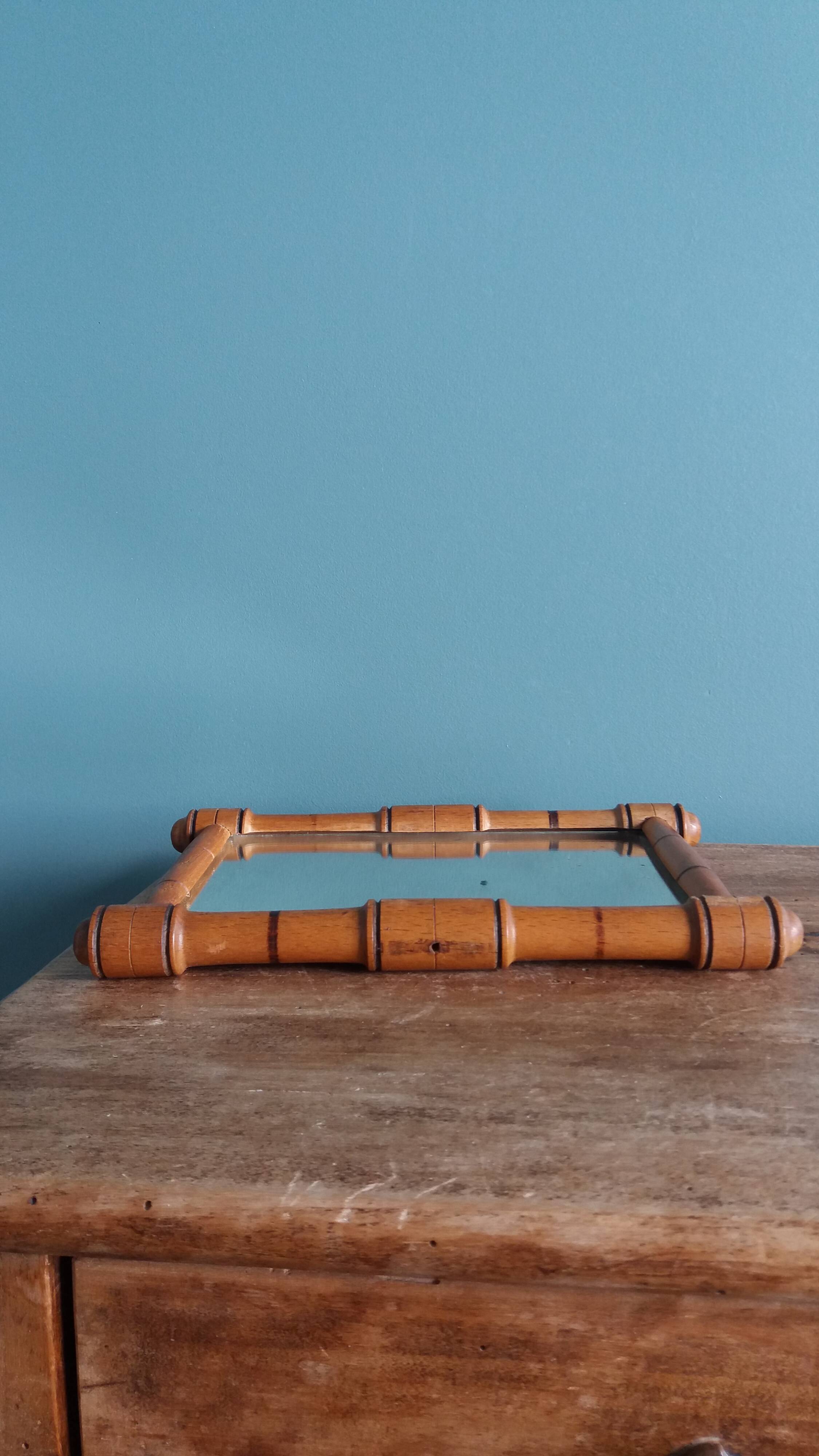 Turned wooden frame mirror 19.5 x 14