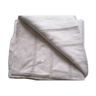 Drap ancien lin brodé