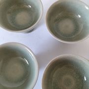 Ensemble 4  coupelles artisanales en céramique – émail céladon & style raku