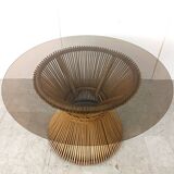 Vintage bamboo and smoked glass dining table, 1980s