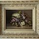 Huile sur panneau ancienne, bouquet de fleurs, cadre en bois sculpté d