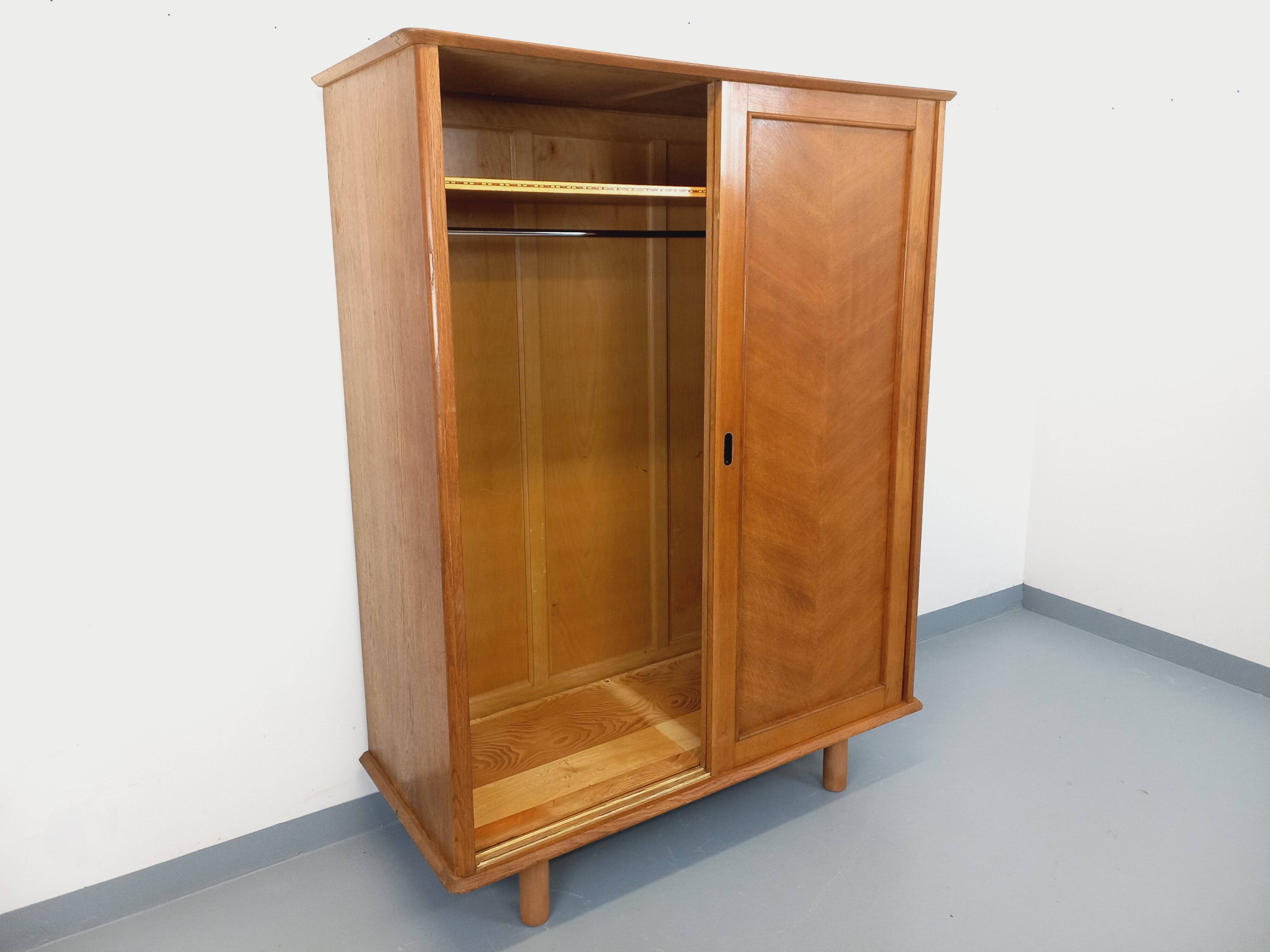 Vintage oak wardrobe from the 1960s.