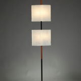 Scandinavian floor lamp in black lacquered steel and teak with two diffusers