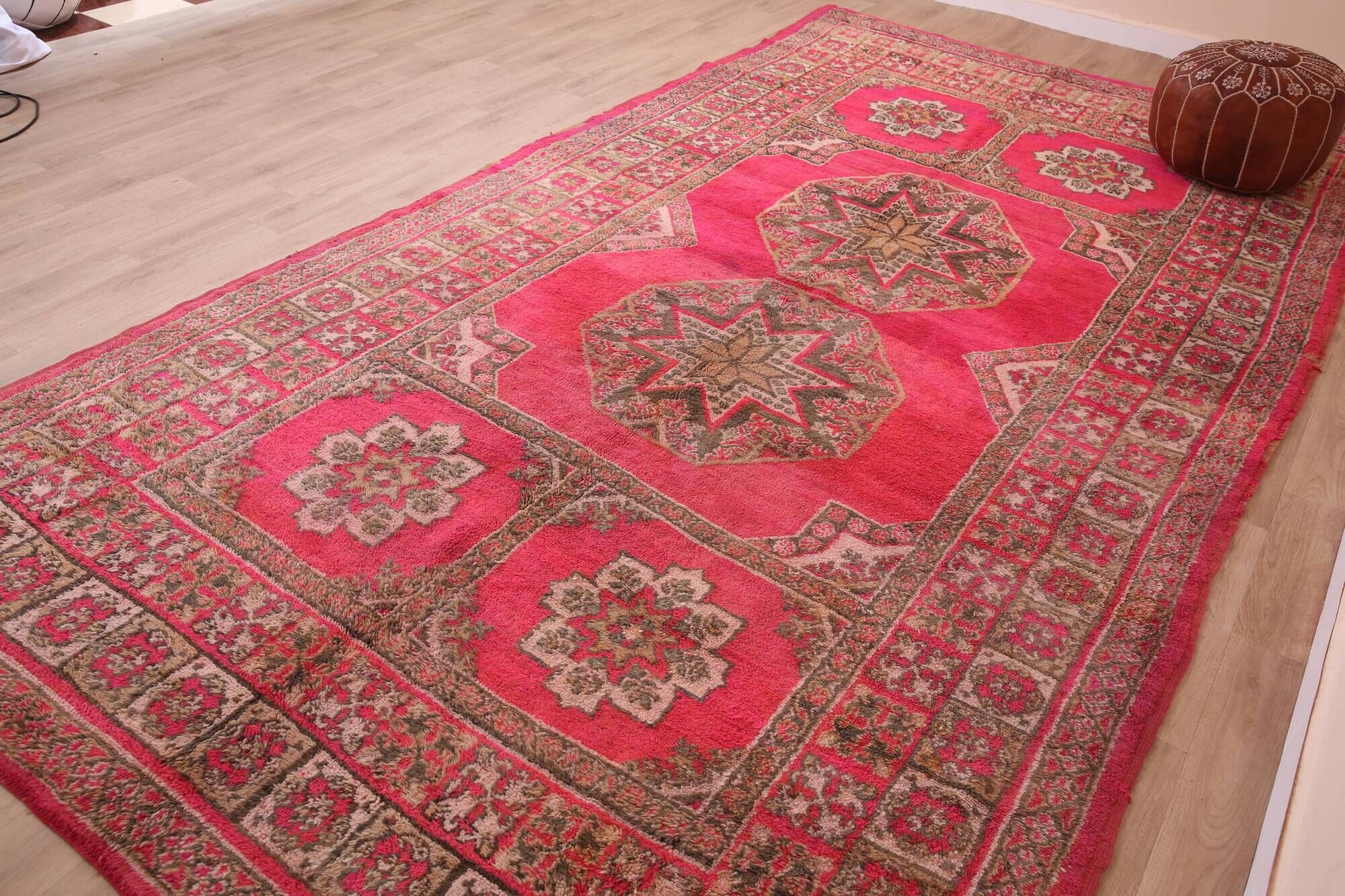 Pink Vintage Moroccan Rug 208 x 384 cm, Berber Wool Rug Handmade, Boho Rug