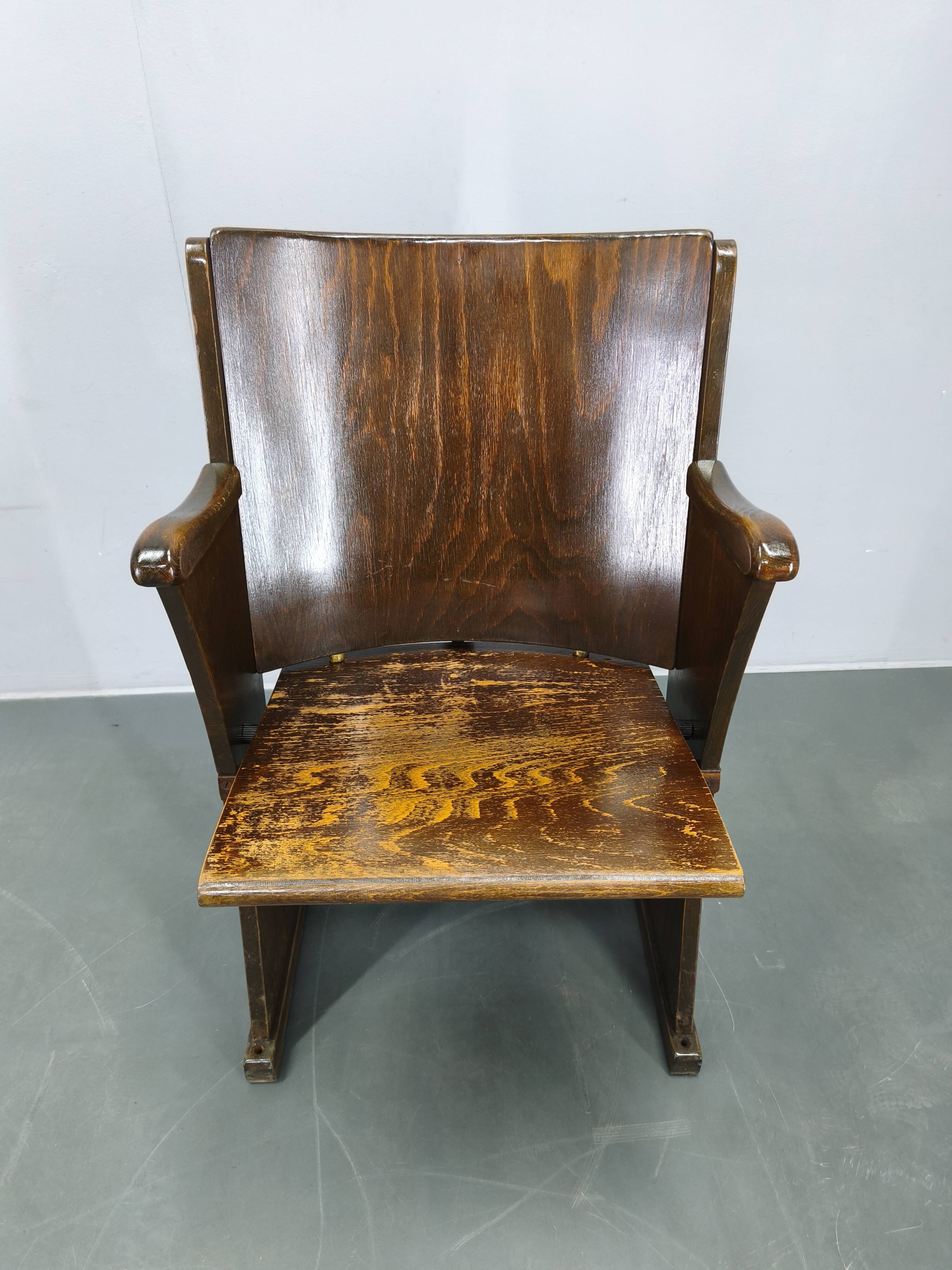 1950s Vintage Cinema Chair Beech Wood Theater Seat Armchair